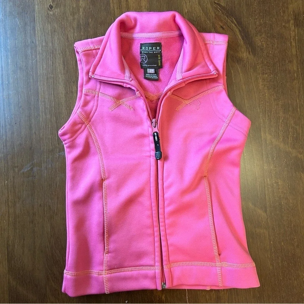 Roper Girls Fleece Lined Softshell Vest XS Pink Western Zip-Up